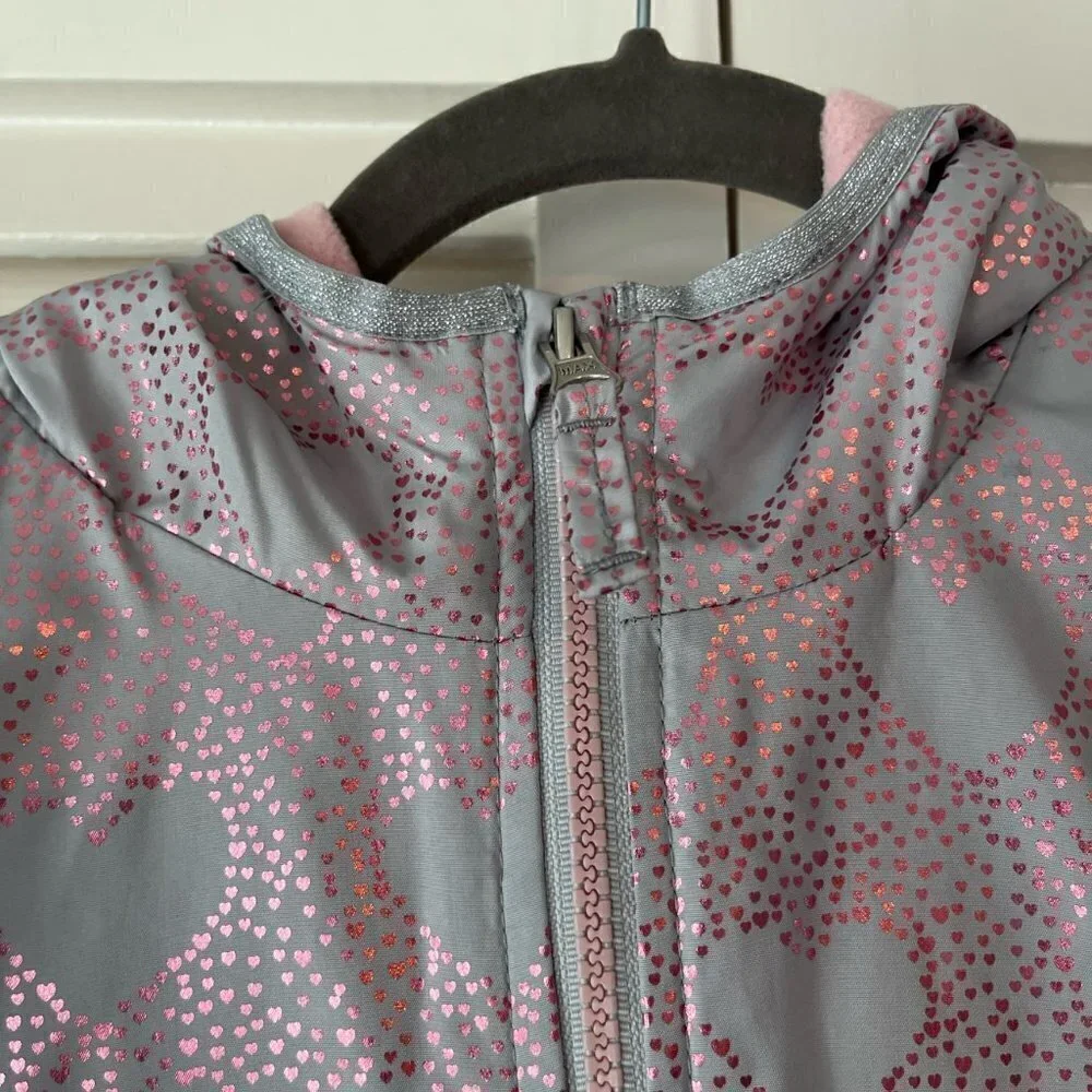London Fog girls metallic heart pink grey full zip hooded jacket large (14/16)